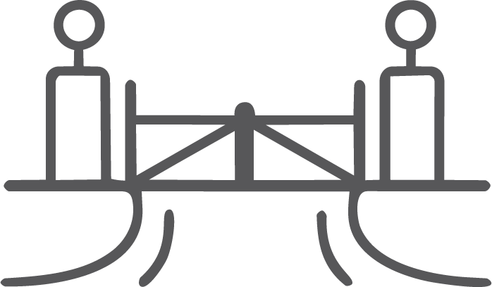 Line drawing of two people holding a safety net between them.
