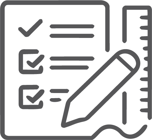 Checklist with a pencil and ruler on a clipboard.