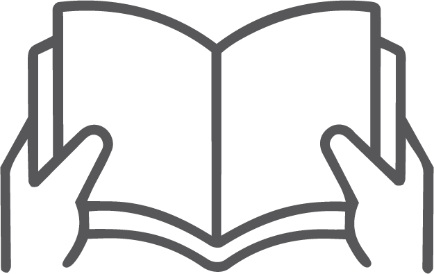 Icon of two hands holding an open book or booklet.